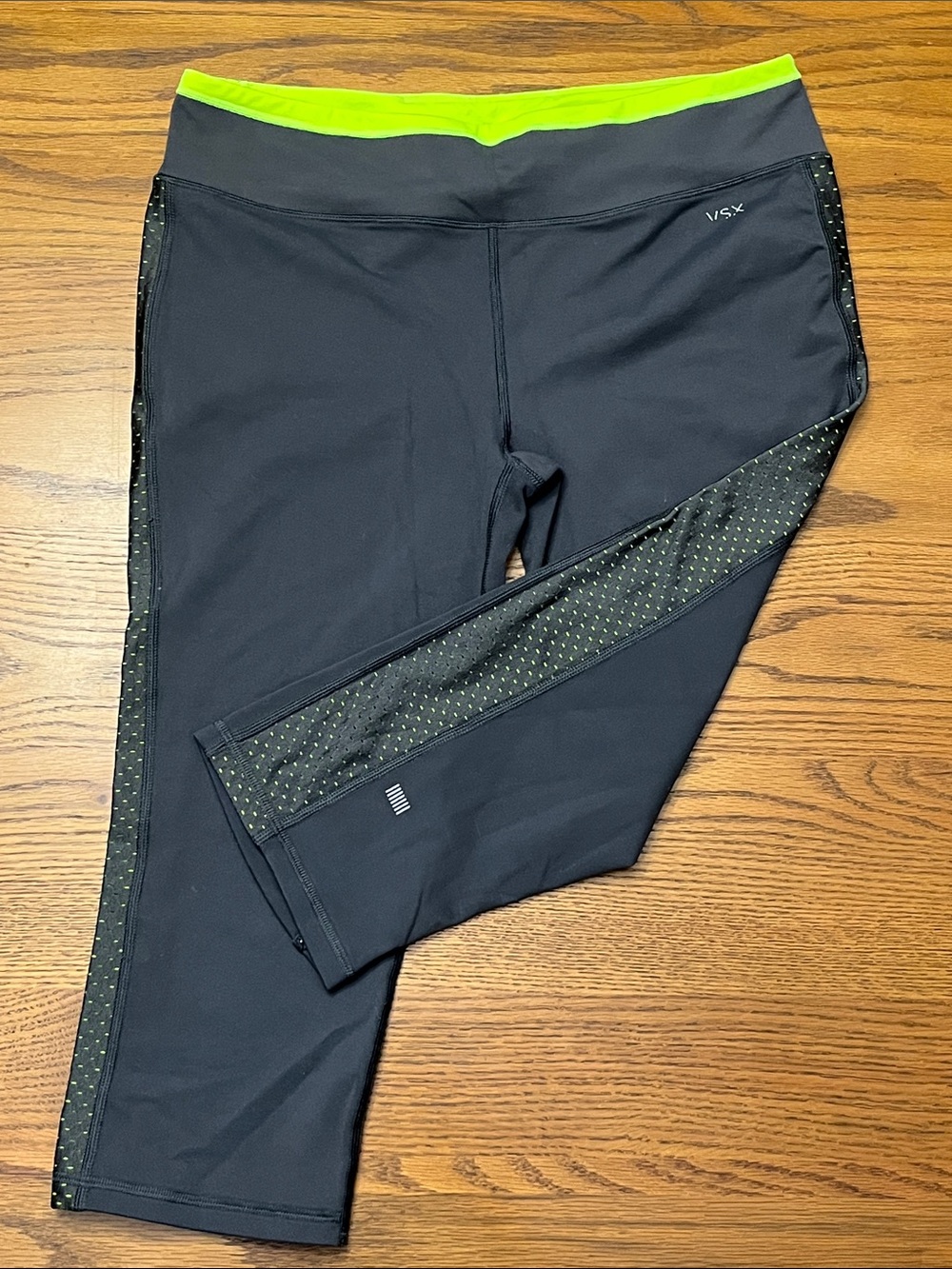 Victoria's Secret Dark Gray Cropped Leggings with Neon Yellow / Green Waistband